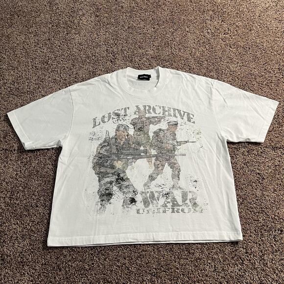 HYPEDEPT Shirt Mens Extra Large White Lost Archive War Graphic Distressed Tee - Picture 1 of 6